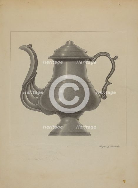 Pewter Coffee Pot, c. 1936. Creator: Eugene Barrell.