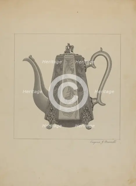 Pewter Coffee Pot, c. 1936. Creator: Eugene Barrell.