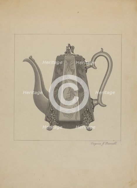 Pewter Coffee Pot, c. 1936. Creator: Eugene Barrell.