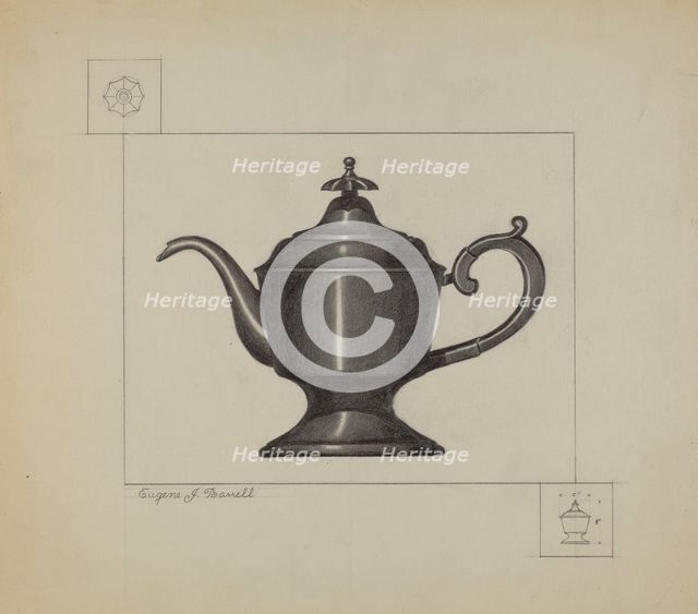 Pewter Coffee Pot, c. 1936. Creator: Eugene Barrell.