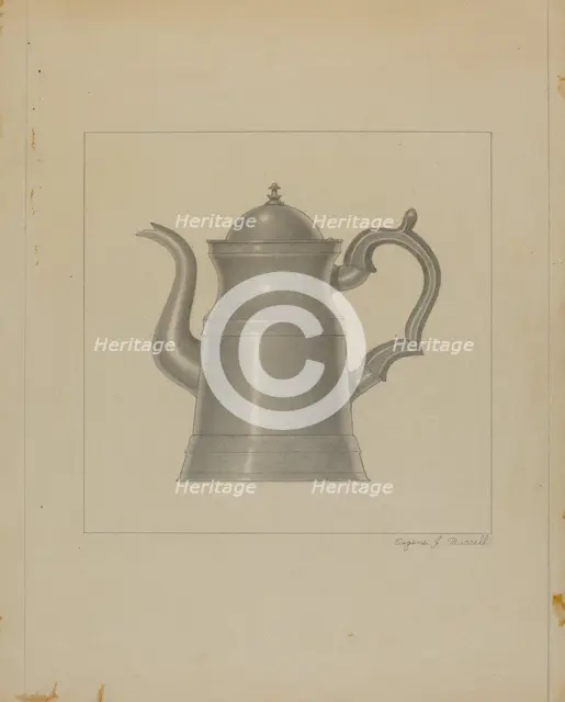 Pewter Coffee Pot, c. 1936. Creator: Eugene Barrell.