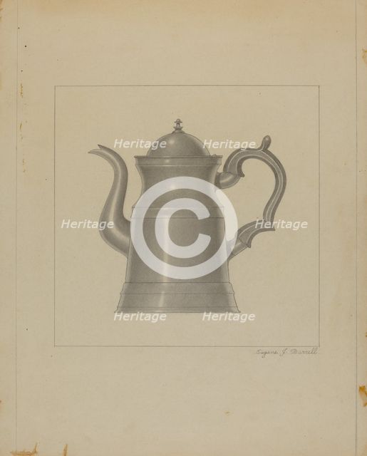 Pewter Coffee Pot, c. 1936. Creator: Eugene Barrell.