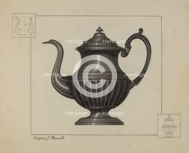 Pewter Coffee Pot, c. 1936. Creator: Eugene Barrell.