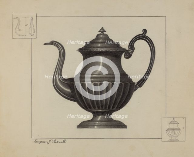 Pewter Coffee Pot, c. 1936. Creator: Eugene Barrell.