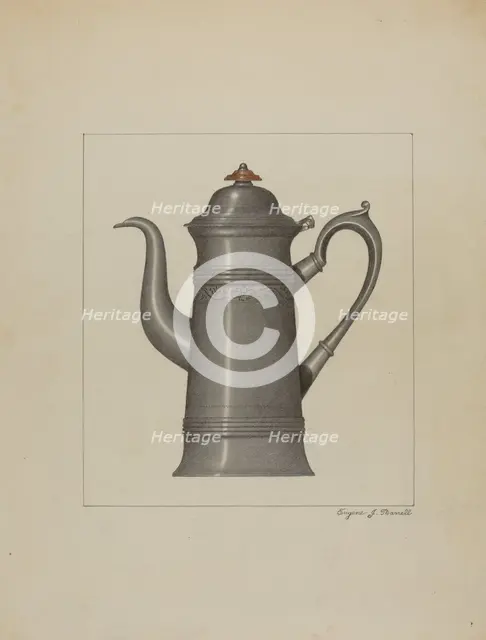 Pewter Coffee Pot, c. 1936. Creator: Eugene Barrell.