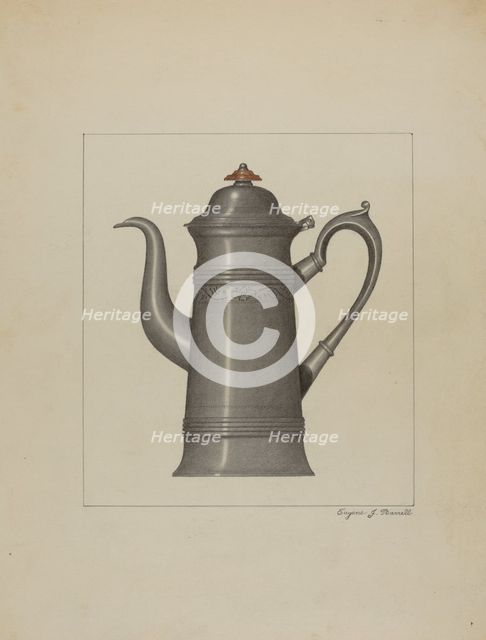 Pewter Coffee Pot, c. 1936. Creator: Eugene Barrell.
