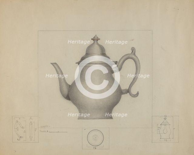 Pewter Coffee Pot, c. 1936. Creator: Henry Meyers.