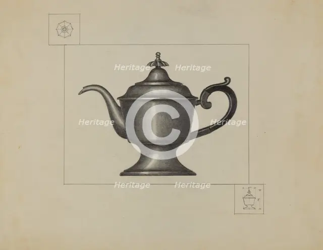 Pewter Coffee Pot, c. 1936. Creator: Herman Bader.
