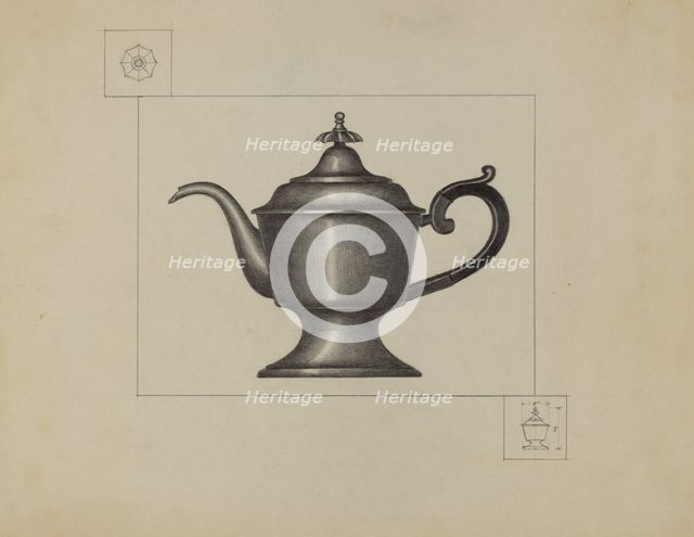Pewter Coffee Pot, c. 1936. Creator: Herman Bader.
