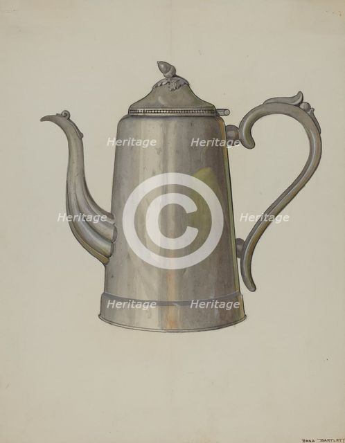 Pewter Coffee Pot, c. 1937. Creator: Dana Bartlett.
