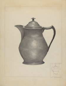 Pewter Covered Water Pitcher, c. 1936. Creator: Joseph Stonefield
