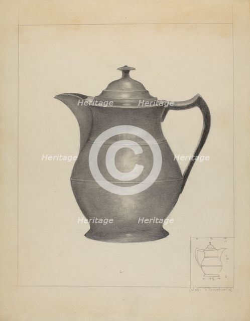 Pewter Covered Water Pitcher, c. 1936. Creator: Joseph Stonefield.