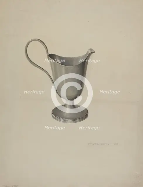 Pewter Cream Pitcher, c. 1939. Creator: Fritz Boehmer.