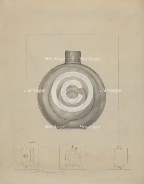 Pewter Dram Bottle, c. 1936. Creator: Henry Meyers.