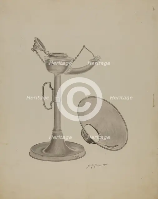 Pewter Lamp, c. 1941. Creator: Sydney Roberts.