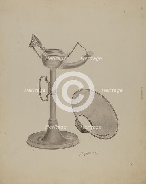 Pewter Lamp, c. 1941. Creator: Sydney Roberts.