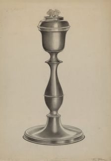 Pewter Lard Oil Lamp, c. 1937. Creator: Theodore Pfitzer