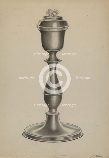 Pewter Lard Oil Lamp, c. 1937. Creator: Theodore Pfitzer.