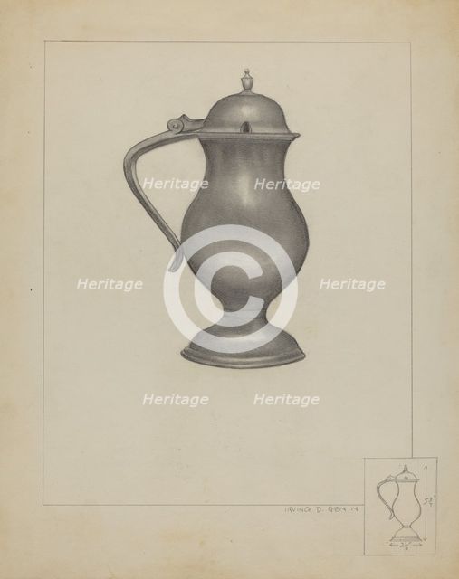 Pewter Pitcher, c. 1936. Creator: Irving D. Genin.