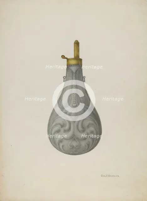 Pewter Powder Flask, c. 1939. Creator: George V. Vezolles.