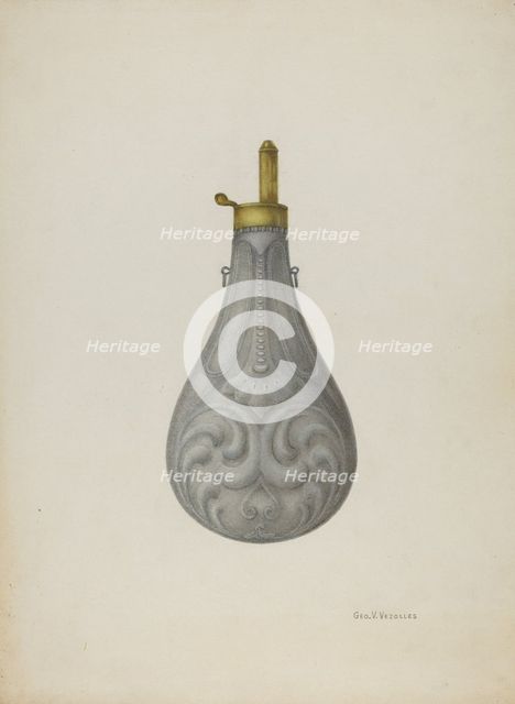 Pewter Powder Flask, c. 1939. Creator: George V. Vezolles.
