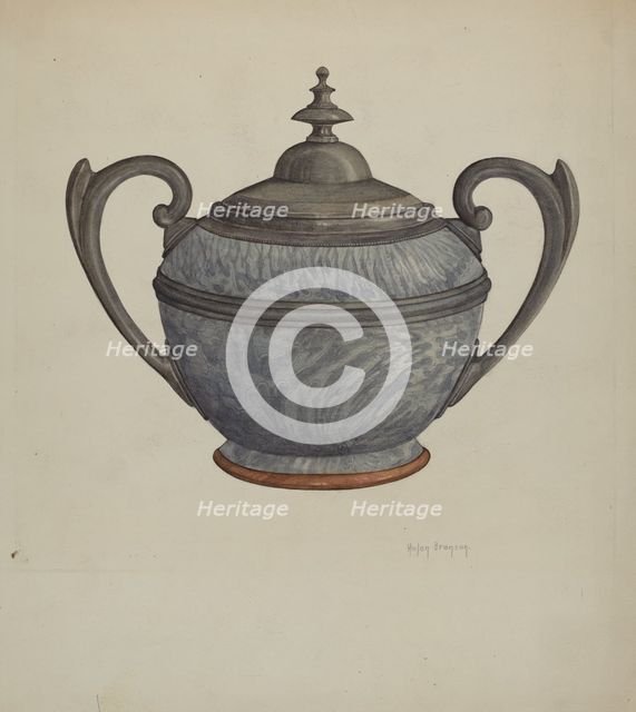 Pewter Sugar Bowl, c. 1937. Creator: Helen Bronson.