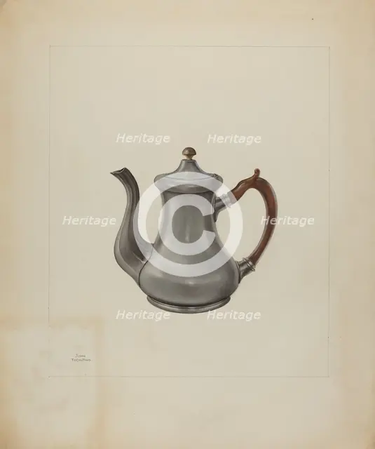 Pewter Teapot, 1935/1942. Creator: John Tarantino.