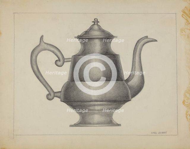 Pewter Teapot, 1935/1942. Creator: Karl Joubert.