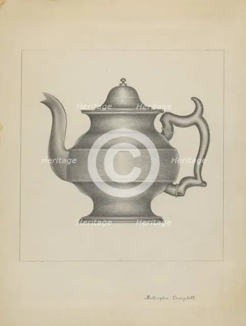 Pewter Teapot, c. 1936. Creator: Rollington Campbell.