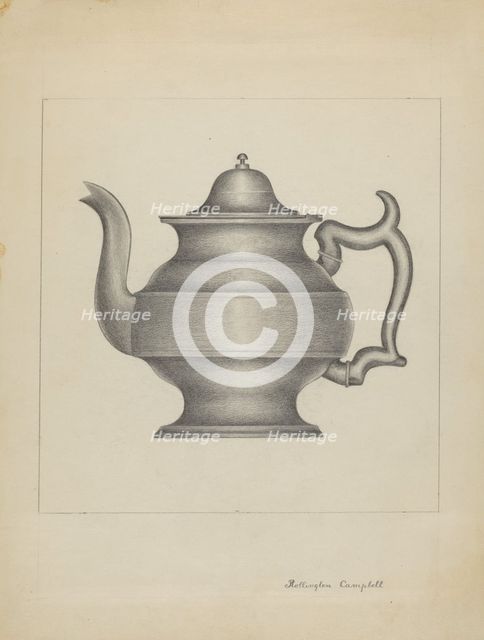 Pewter Teapot, c. 1936. Creator: Rollington Campbell.