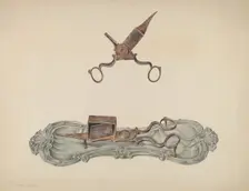 Pewter Tray and Snuffers, c. 1938. Creator: Carmel Wilson