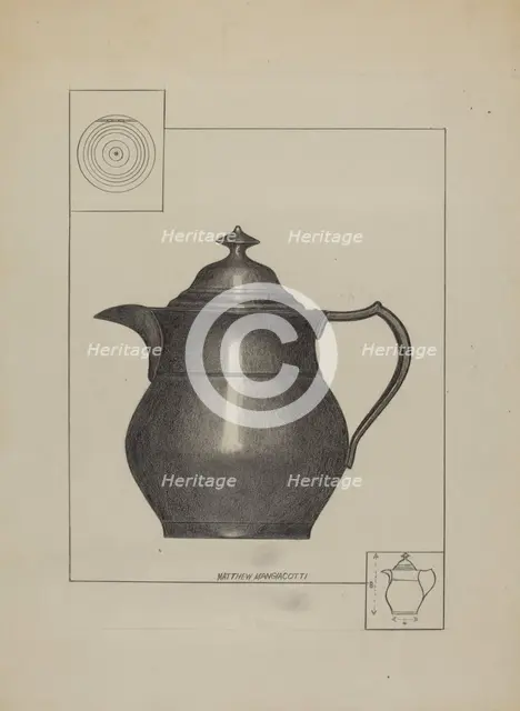 Pewter Water Pitcher, c. 1936. Creator: Matthew Mangiacotti.