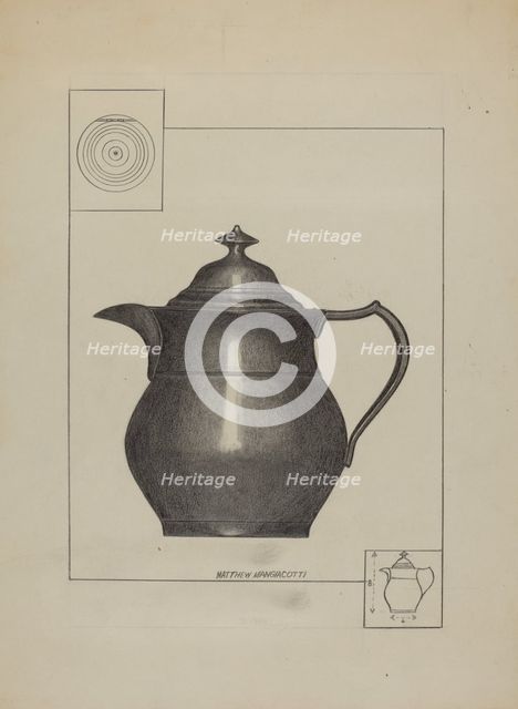 Pewter Water Pitcher, c. 1936. Creator: Matthew Mangiacotti.