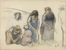 Pea Harvesters [recto], c. 1880. Creator: Camille Pissarro