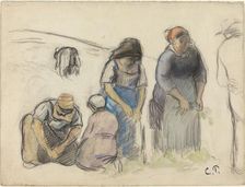 Pea Harvesters [recto], c. 1880. Creator: Camille Pissarro