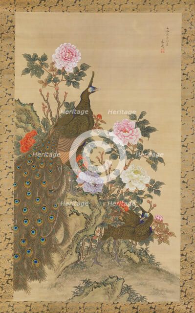Peacocks and Peonies, 1820. Creator: Tani Buncho.