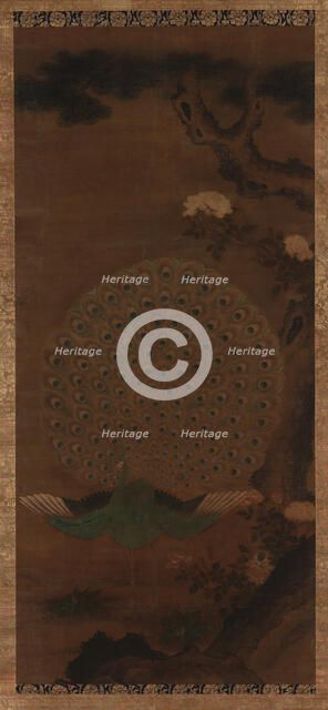 Peacock, peonies and pine, Edo period, 1615-1868. Creator: Unknown.