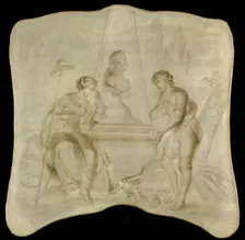 Peace and a peasant mourning on a tomb of Joan-Derk, Baron van der Capellen tot den Pol, in or after Creator: Anon