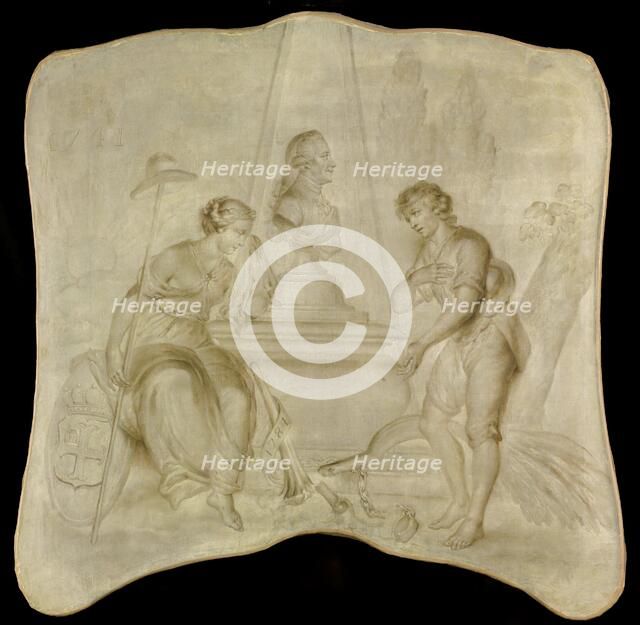 Peace and a peasant mourning on a tomb of Joan-Derk, Baron van der Capellen tot den Pol, in or after Creator: Anon.