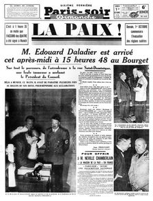 Peace!, front page of Paris-soir newspaper, 1 October 1938