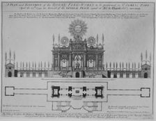 Peace of Aix-la-Chapelle: A Plan and Elevation of the Royal Fire-Works, London, 1749, ..., ca. 1749. Creator: George Vertue
