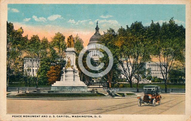 Peace Monument and U.S. Capitol, Washington, DC, c1910. Artist: Unknown