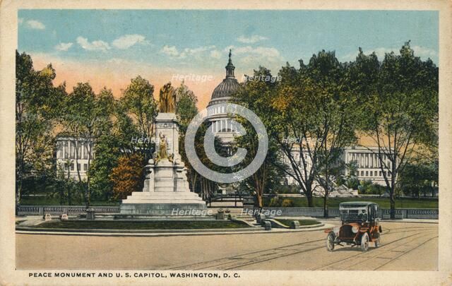 Peace Monument and U.S. Capitol, Washington, DC, c1910. Artist: Unknown
