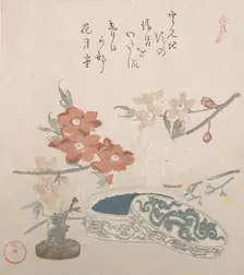 Peach Blossoms, a Seal and a Seal-box, 19th century. Creator: Kubo Shunman