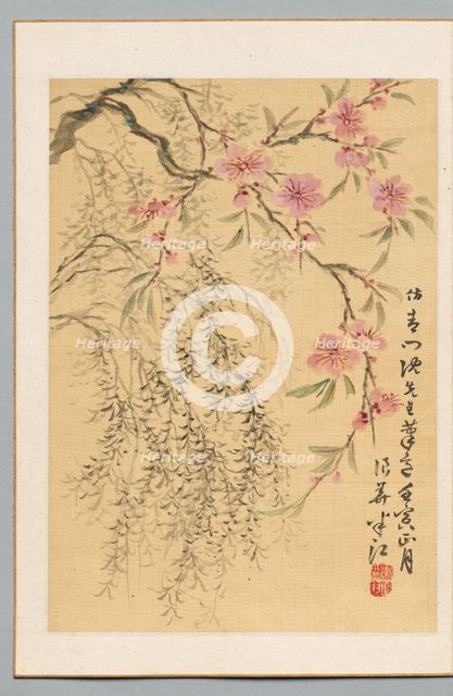 Peach Blossoms and Willows, 1842. Creator: Hanko Okada (Japanese, 1782-1845).