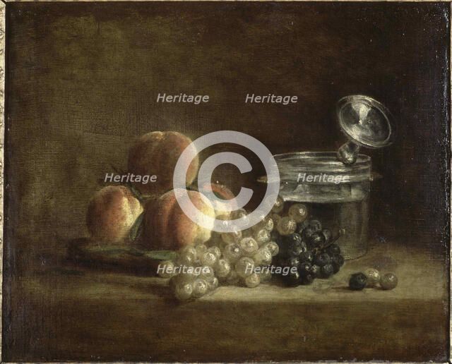 Peaches and grapes. Creator: Chardin, Jean-Baptiste Siméon (1699-1779).