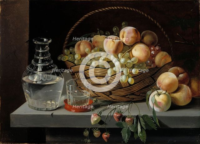 Peaches and grapes in a basket, 1826-1885. Creator: Ivan Timofejevits Hrutski.