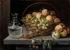 Peaches and grapes in a basket, 1826-1885. Creator: Ivan Timofejevits Hrutski