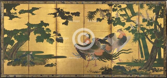 Peafowl and Phoenixes, late 1500s. Creator: Tosa Mitsuyoshi (Japanese, 1539-1613), attributed to.