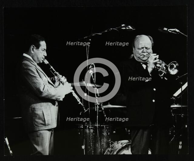 Peanuts Hucko and Billy Butterfield playing at Potters Bar, Hertfordshire, 1986. Artist: Denis Williams